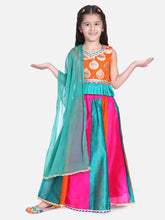 Girls Ethnic Festive Wear Kali Lehenga With Sleeveless Choli With Dupatta- Orange